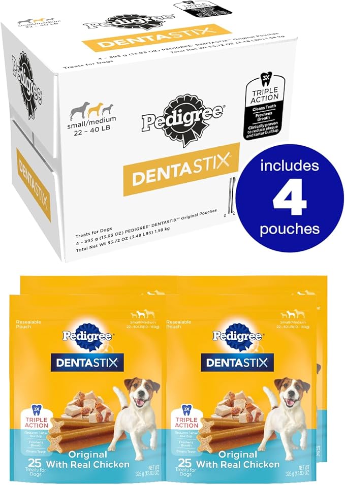 Pedigree DENTASTIX Small/Medium Dog Dental Treats Original Flavor Dental Bones, 55.72 oz. Multipack (100 Treats)