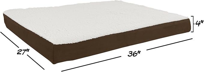 Orthopedic Dog Bed - 2-Layer Memory Foam Crate Mat with Machine Washable Sherpa Cover - 36x27 Pet Bed for Large Dogs Up to 65lbs by PETMAKER (Brown)