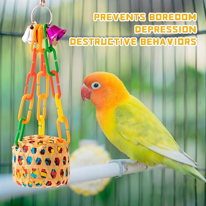 Bird Toys Parakeets Chewing Toys, Parrots Foraging Toys Bird Swing Climbing Hanging Toys Rope Perch Cage Toys for Small Medium Birds Conure Cockatiel Budgies Parrot Cockatoo Lovebird