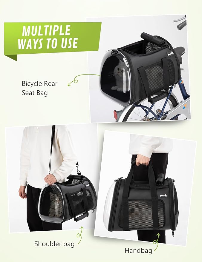 Pecute Dog Basket for Bike, Dog Bike Basket for Small Dog Cat Puppies, Pet Basket for Bike Riding, Multiple Storage Pockets Removable Sun Shield, Pet Carrier with Shoulder Strap