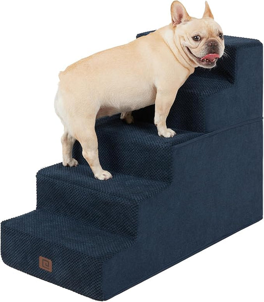 EHEYCIGA Dog Stairs for High Bed 22.5”H, 5-Step Dog Steps for Bed, Pet Steps for Small Dogs and Cats, Non-Slip Balanced Dog Indoor Ramp, Navy Blue