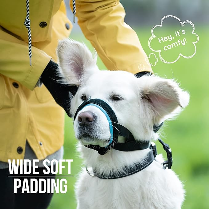 Gentle Muzzle Guard for Dogs - Prevents Biting and Unwanted Chewing Safely Secure Comfort Fit - Soft Neoprene Padding – No More Chafing – Training Guide Helps Build Bonds with Pet (XS, Blue)