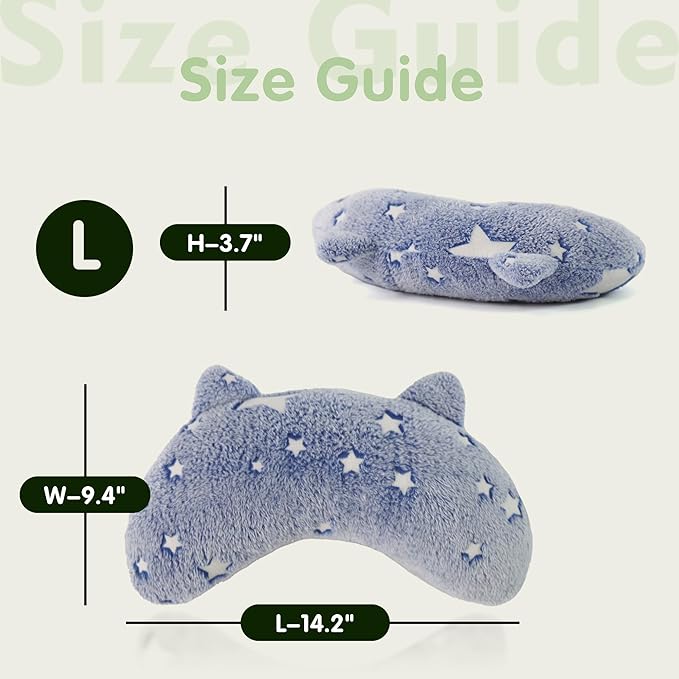 Dog Calming Pillow Glow in The Dark, Soft U-Shaped Pet Pillows for Dogs & Cats, Machine Washable, Dog Neck Pillow, Joint Relief, Better Sleep (Large, Blue)