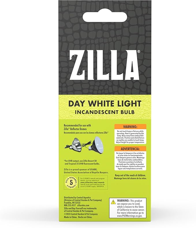 Zilla Reptile Terrarium Incandescent Heat Bulb, Day White, 100 Watts