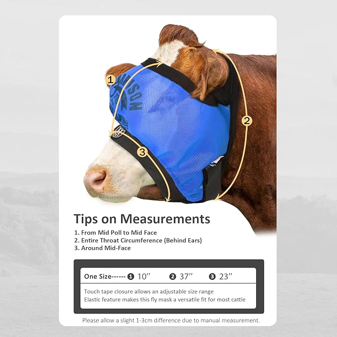Harrison Howard Cattle Livestock Fly Mask Breathable Mesh Padded Edging with Fun Patterns Large Spacing Forelock Opening Design Adjustable Fit for Cattle Print Blue
