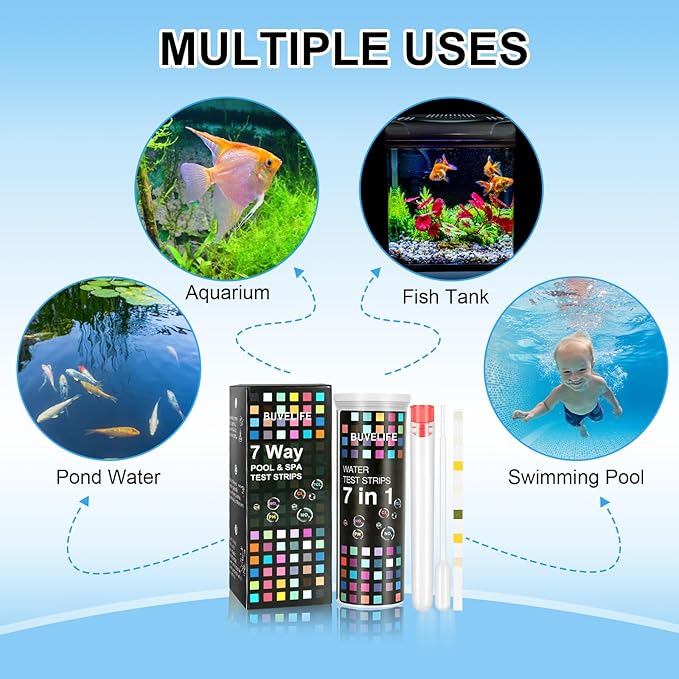 7 in 1 Aquarium Test Strips,100 Strips Aquarium Testing Kit for Freshwater Saltwater Fast & Accurate Water Testing Strips