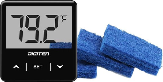 DIGITEN Aquarium Thermometer with Aquarium Scrubber Fish Tank Thermometer with Aquarium Sponge Terrarium Water Temperature Gauge with Fish Tank Clean Tools