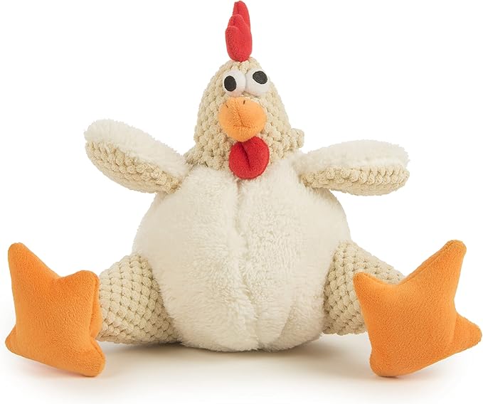 goDog Checkers Fat Rooster Squeaky Plush Dog Toy, Chew Guard Technology - White, Large