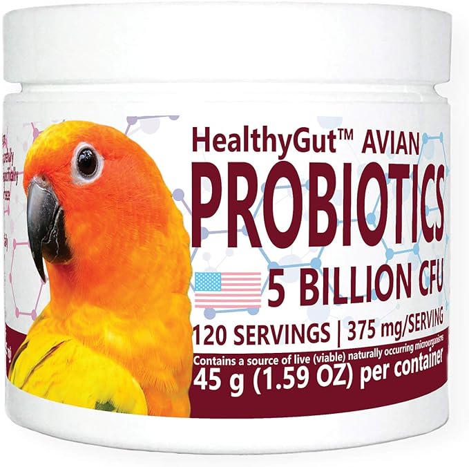 HealthyGut™ Avian Probiotics Dietary Supplement for Parrots, All-Natural Digestive System Formula (120 Servings)