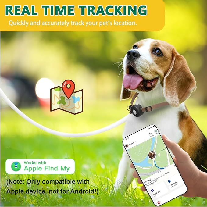 Dog Tracker Collar, No Monthly Fee Pet Tracker for Dogs (iOS Only), Pet Location Tracker with Safety Elastic Buckle, Air Tracker Tag Included, Only Support Apple Find My App (Brown)