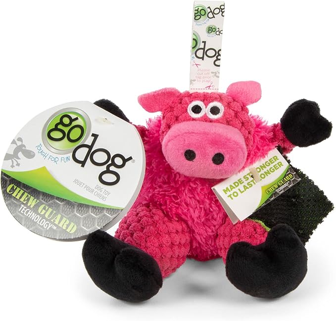 goDog Checkers Just for Me Sitting Pig Squeaky Plush Dog Toy, Chew Guard Technology - Pink, Mini