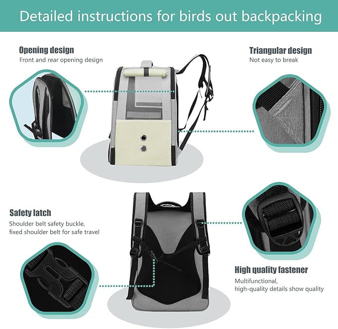 Bird Backpack Carrier,Bird Travel cage Backpack with Tray and Standing Perch,Feeding Tank,Waterproof pad,Used for Parakeets,hornbirds,Lovebirds,Small and Medium-Sized Bird