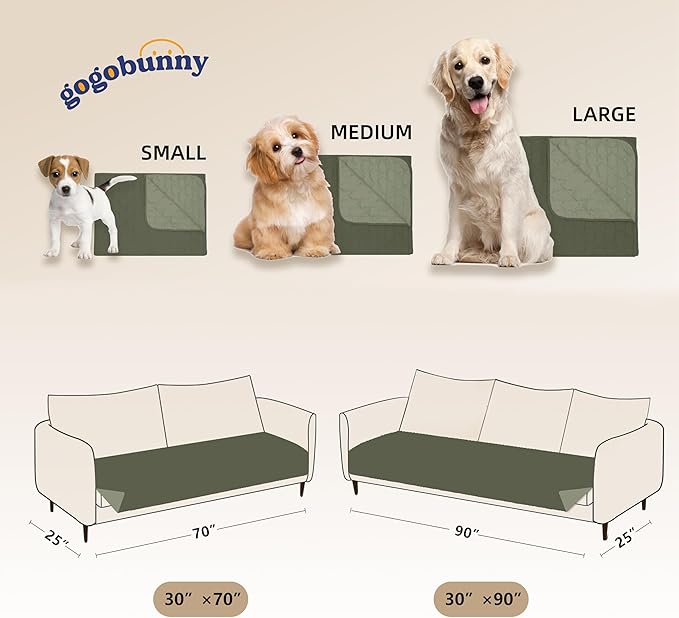 gogobunny 100% Double Sided Waterproof Dog Blanket Soft Pet Bed Cover Reversible Protect Furniture Couch Sofa Car for Puppy Large Dog Cat (Dark Olive/Light Olive, 30x90 Inch (Pack of 1))