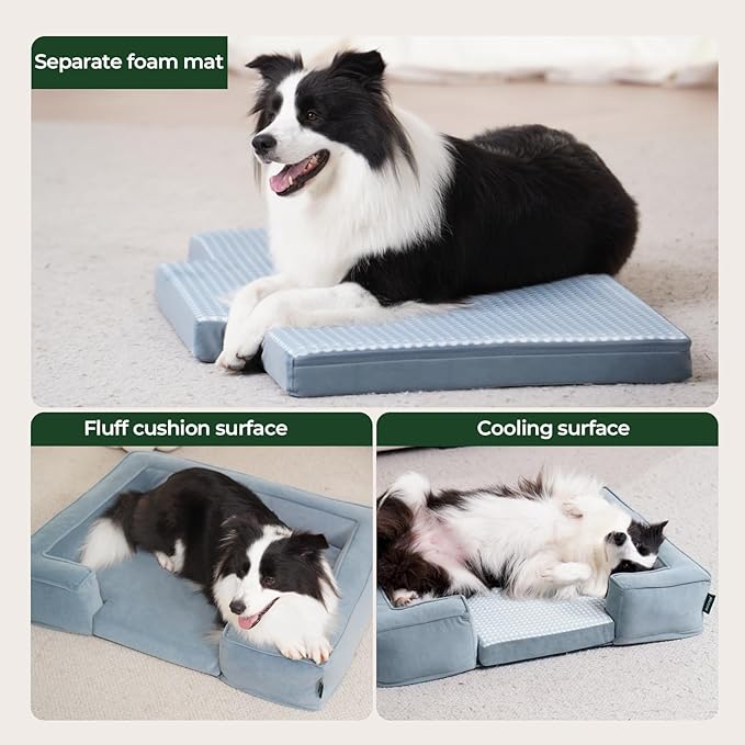 BALANCE Cooling Dog Sofa Bed, 3 in 1 Dog Beds with Removable Washable Cover, Reversible Cushion Dog Couch Summer Comfort Pet Sofa Bed