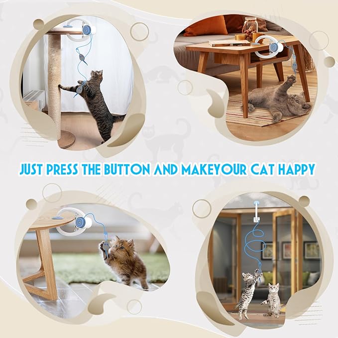 Cat Toy Interactive for Indoor Cats, Smart USB Rechargeable Door Hanging Automatic Retractable Kitten Toys, Teaser Electronic Self Play Feather Cat String Toys Attached with 3 Catnip Mice White