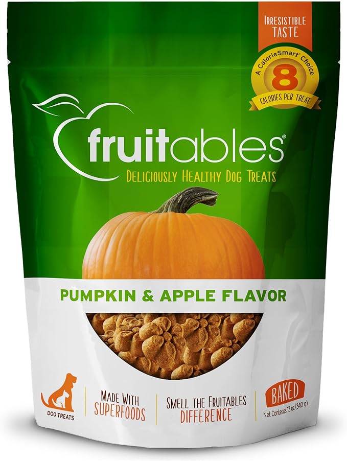 Fruitables Baked Dog Treats – Pumpkin Treats for Dogs – Healthy Low Calorie Treats – Free of Wheat, Corn and Soy – Pumpkin and Apple Dog Treats – 12 Ounces