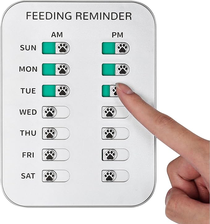 Dog Feeding Reminder, Magnetic OR Double Sided Adhesive Application, AM/PM Daily Chart Signs, Helps You Track Pets Feeding & Medication, Easy to Use on Fridge, Wall, Food Storage Bin (Silver)