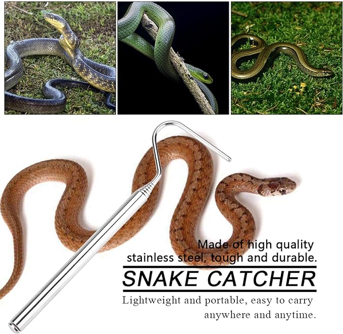 Collapsible Snake Hook Stainless Steel Extensible Snake Catcher Capture Hook for Catching Handling Grabber Separate Small Pet Snake