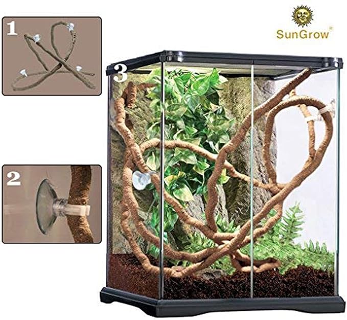 SunGrow 6 ft Reptile Vine for Terrarium, Flexible Climber Lizard Tank Decor, Ball Python Snake Climbing Accessories, Twistable and Bendable Habitat Decor Terrarium Vines for Chameleon, Bearded Dragon