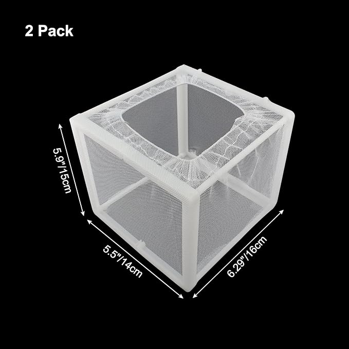 2 Pack Nylon Mesh Box Square Fish Breeder Box Separation Net Aquarium Fish Hatching Box(6.29"x5.5"x5.9") L*W*H