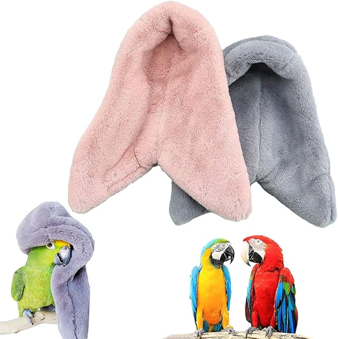 2 Pieces Bird Cozy Corner Fleece Bird Blanket Parrot Warm Nest House Bed Hanging Hammock Toy Plush Snuggle Hut Cage Bedding for Parakeets Conures Cockatiels Lovebirds (Pink + Grey)