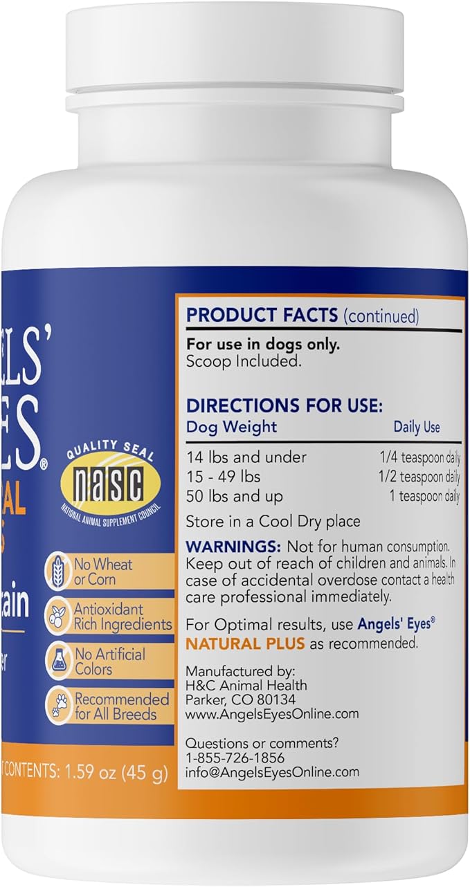 ANGELS' EYES NATURAL PLUS Tear Stain Prevention Chicken Powder for Dogs | All Breeds | No Wheat No Corn | Daily Support for Eye Health | Proprietary Formula | Limited Ingredients | Net Content 45g