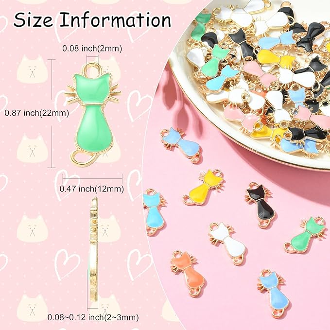 KitBeads 100pcs Random Cute Cat Charms Enamel Colorful Mini Pet Charms Alloy Cartoon Cat Charms for Jewelry Making Bracelets Necklace