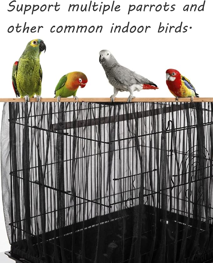 Bird Cage Seed Catcher, Large, Stretchy Form Fitting Mesh Skirt Cover for Parrot Enclosures, Light and Breathable Fabric, Prevent Scatter and Mess, Reusable