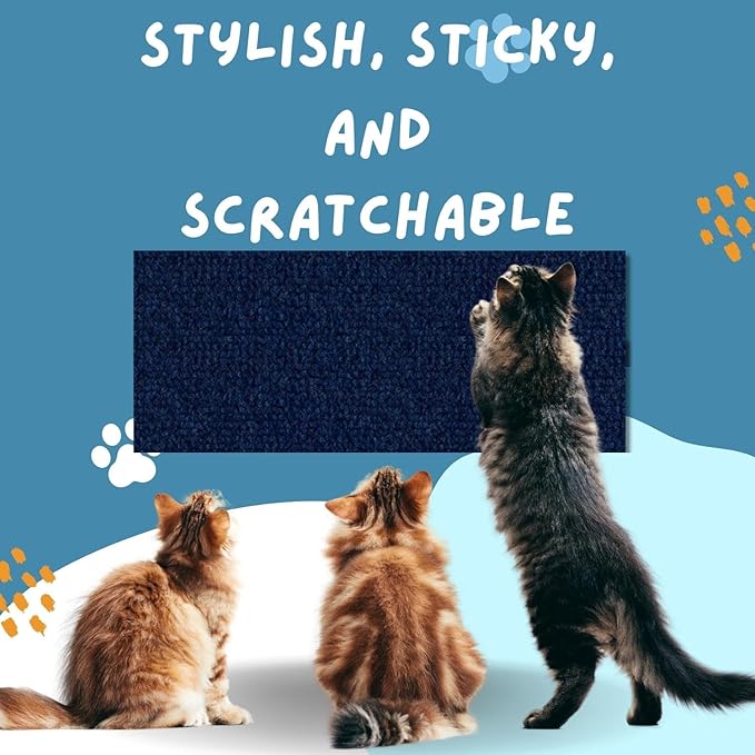 Cat Scratch Mat (3 Pack), 23.6’’ x 11.8’’ Cat Wall Stracther, Versatile Self-Adhesive Replacement Easy Use for Cat Trees, Cat Wall Furniture, Scratching Posts, and Couch Protection (Blue)