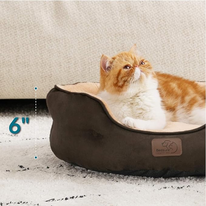 Bedsure Small Dog Bed for Small Dogs Washable - Round Cat Beds for Indoor Cats, Round Pet Bed for Puppy and Kitten with Slip-Resistant Bottom, Brown, 20 Inches