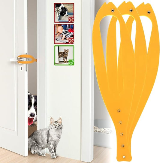 Cat Door Holder Latch Larger Adjustable Cat Door Alternative Fast Latch Strap Let Cats in and Keeps Dogs Out of Litter & Food and Safe Baby Proof No Measuring Easy to Install 3Pcs Yellow