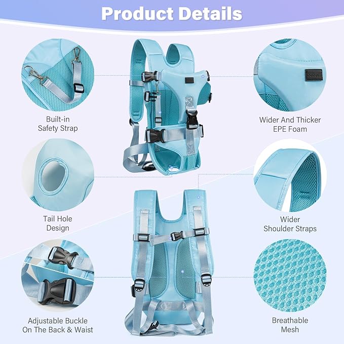 YUDODO Pet Dog Front Carrier Backpacks Multiple Adjustable Small Dog Chest Carrier Legs Out Easy-Fit Dog Travel Backpack Carrier for Hiking Camping for Small Medium Dogs Cats and Rabbit (Small,Blue)