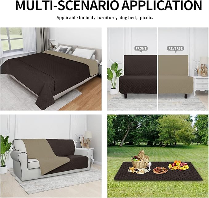 Easy-Going 100% Waterproof Dog Bed Cover Reversible Leak Proof Couch Cover Washable Sofa Cover Furniture Protector Blanket for Pets Kids Children Dog Cat (96x90 Inch, Chocolate/Beige)