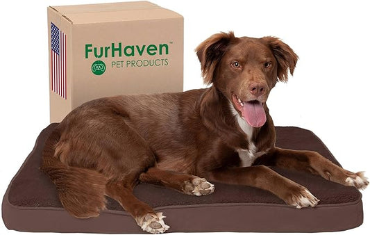 Furhaven Memory Foam Dog Bed for Large/Medium Dogs w/ Removable Washable Cover, For Dogs Up to 55 lbs - Terry & Suede Mattress - Espresso, Large