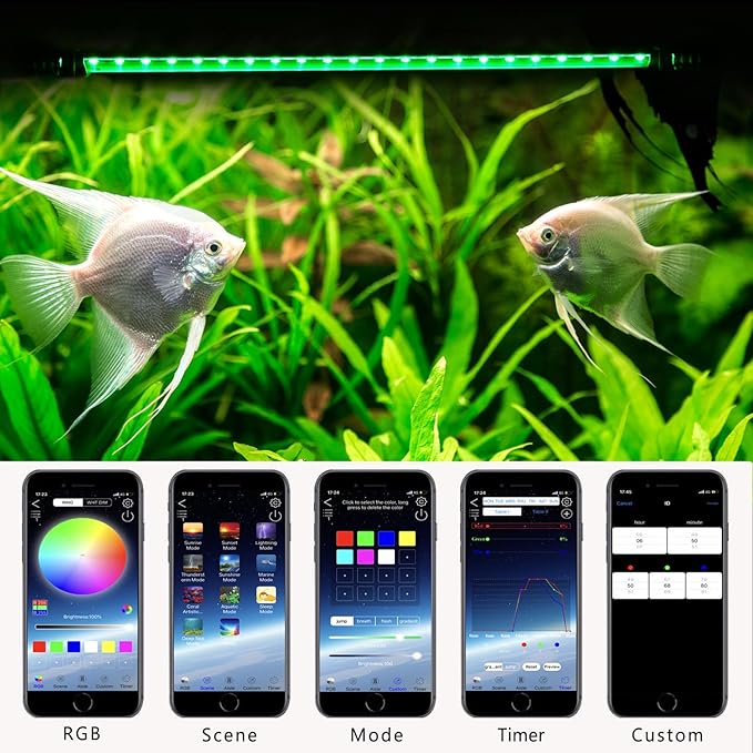 Smart Submersible Aquarium Light with App Timer, 19 Inches LED Fish Tank Light, RGB 16 Million Colors Changing, 7/24 On/Off Automatic, Aquarium Lighting