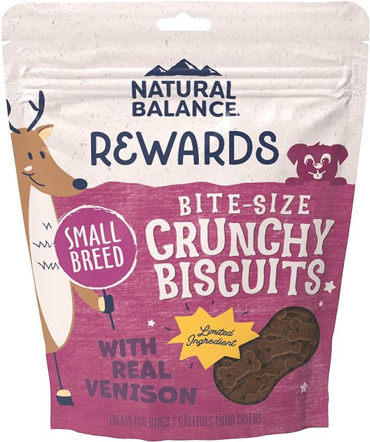 Natural Balance Limited Ingredient Rewards Crunchy Biscuits, Bite-Size Grain-Free Dog Treats for Small-Breed Dogs, Made with Real Venison, 8 Ounce (Pack of 1)