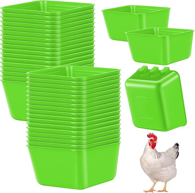 20 Pcs Cage Cups Chicken Feeder Waterer 16 oz Birds Feeders Hanging Bunny Cage Feeder Chicken Water Bowl for Pet Parrot Rooster Parakeet Gamefowl Poultry Pigeon Wire Cage (Green)