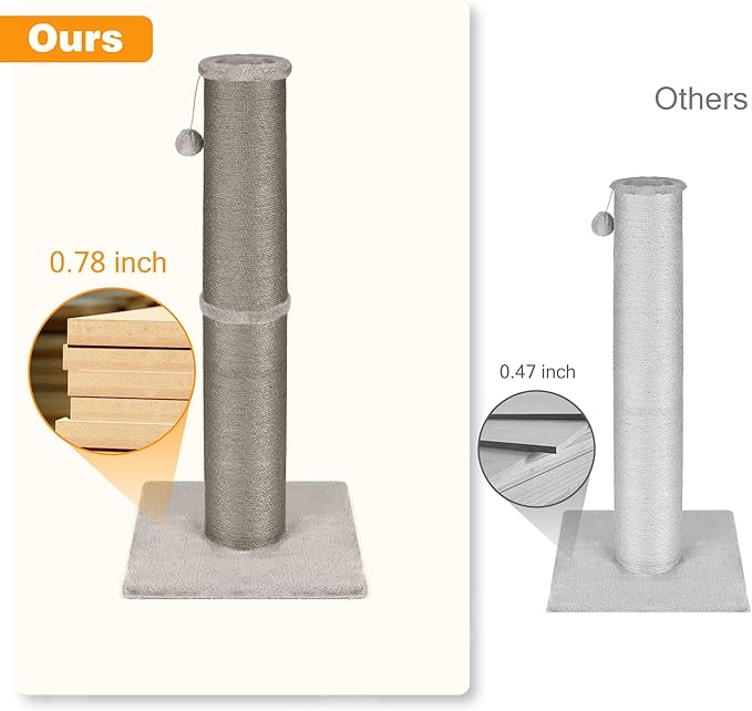 Cat Scratching Post 32 Inch High, 5.5 Inch Large Diameter Natural Sisal Cat Scratch Post, Scratch-Resistant and Durable Tall Cat Scratcher for Indoor Cats, Protect Your Furniture, Gery