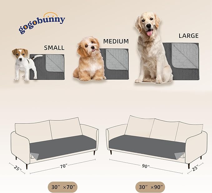 gogobunny 100% Double-Sided Waterproof Dog Bed Cover Pet Blanket Sofa Couch Furniture Protector for Puppy Large Dog Cat, Reversible (30x90 Inch (Pack of 1), Dark Grey/Light Grey)