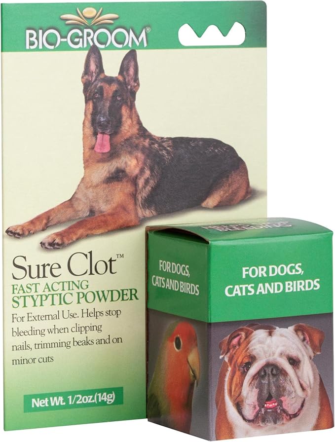 Bio-Groom Sure Clot Styptic Powder for Dogs – Stops Bleeding Nails, Fast Acting, Dog Grooming Supplies, Cruelty-Free, Made in USA, First Aid for Dogs – 0.5 oz 1-Pack