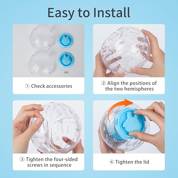 4.9 inch Hamster Ball, for Hamster Less Than 3.9 inch/10cm in Length, Portable and Compact, Hamster Exercise Toys, Blue and Clear