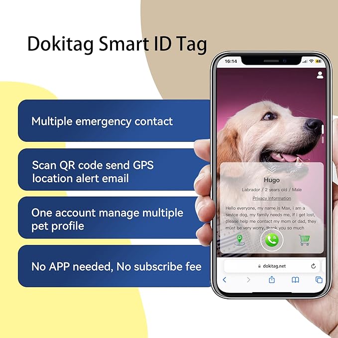 QR Code Pet ID Tag,QR Code Dog Tag，Dog ID Tag, Pet Online Profile, Multiple Emergency Contact,Scan QR Receive Instant Pet Location Alert Email(Text A, Small)