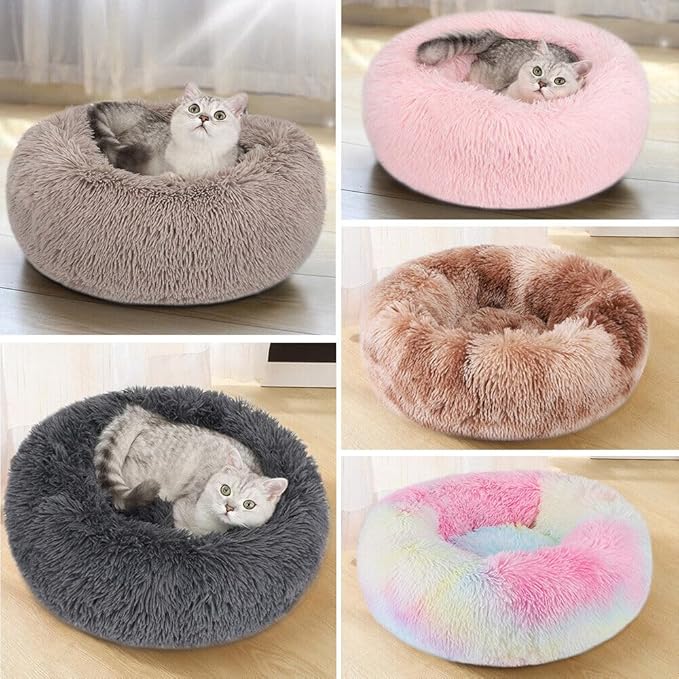 Cat Beds for Indoor Cats - Cat Bed Washable 20/24 inches, Dog Beds for Small Medium Dogs, Anti Anxiety Round Fluffy Plush Faux Fur Cat Bed,Thick Bottom Keep Pets Off The Cold Tile