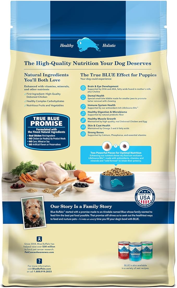 Blue Buffalo Life Protection Formula Puppy Dry Dog Food with DHA and ARA, Made with Natural Ingredients, Chicken & Brown Rice Recipe, 34-lb. Bag