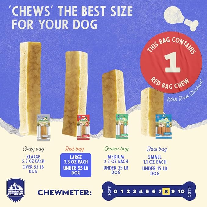 Himalayan Dog Chew Premium Yak Cheese Himalayan Dog Chews, Chicken, 1 Large Treat, 3.3 oz, Dog Treats Large Breed, All Natural, Long Lasting Dog Chews for Aggressive Chewers, Dogs Under 55 lbs
