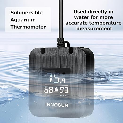 Fish Tank Digital Thermometer,Submersible Aquarium Thermometer for Underwater Use with High & Low Temperature Alarm Accuracy 0.2°F,Waterproof Thermometer with USB Power Supply,HD LED Display