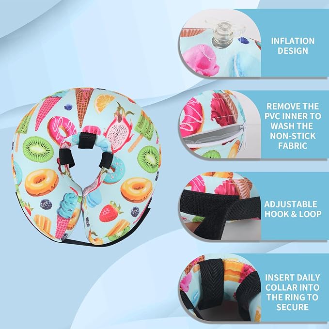 Protective Inflatable Dog Cone After Surgery, Soft Inflatable Donut Collar for Dogs and Cats, Prevent from Biting & Scratching, Not Block Vision (Blue Cone Collar L)