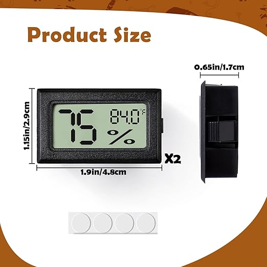 Reptile Thermometer and Humidity Gauge,2PCS Digital Adhesive Reptile Terrarium Hydrometer Thermomete,Bearded Dragon Tank Accessories,Pet Humidity Meter Supplies for Crested Gecko,Snake,Lizard