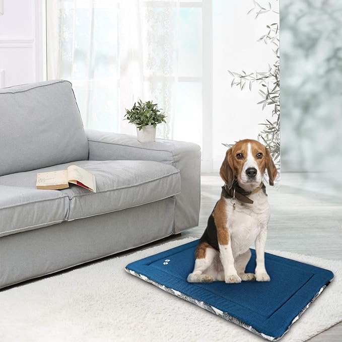 KROSER Fancy Dog Crate Pad Dog Bed Mat Reversible (Cool & Warm), Dog Bed Pad with Machine Washable, Dog Crate mat for Small to XXX-Large Dogs, Grey, Navy, Star Pattern