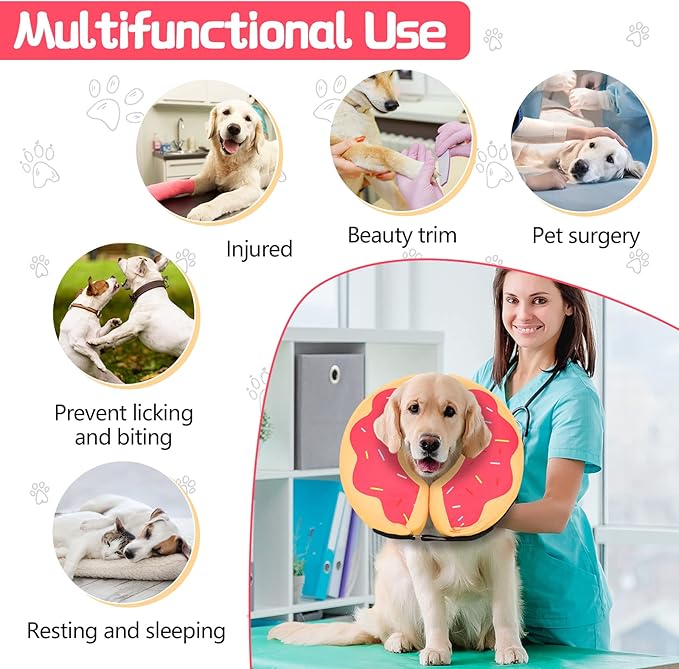 'MIDOG Dog Cones for Large Dogs, Cone for Dogs After Surgery, Soft Protective Recovery Donut Collar for Dogs to Prevent Touching Stitches, Wounds, and Rashes, Does Not Block Vision E-Collar. -Red,M